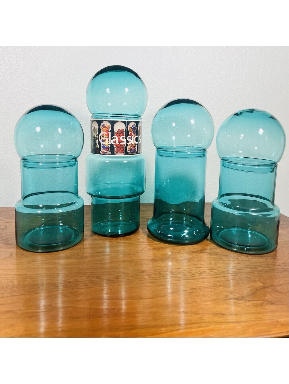 Vintage Federal Glass Glassics Apothecary Jar Canister Set W/Label HTF Rare MCM